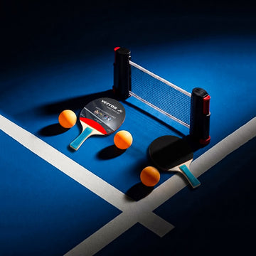 VECTOR X Table Tennis Racquets Set with Portable Net | 2 Table Tennis Bats, 3 Balls & Retractable Net | Indoor & Outdoor Ping Pong Kit for Home, Office & Family Games
